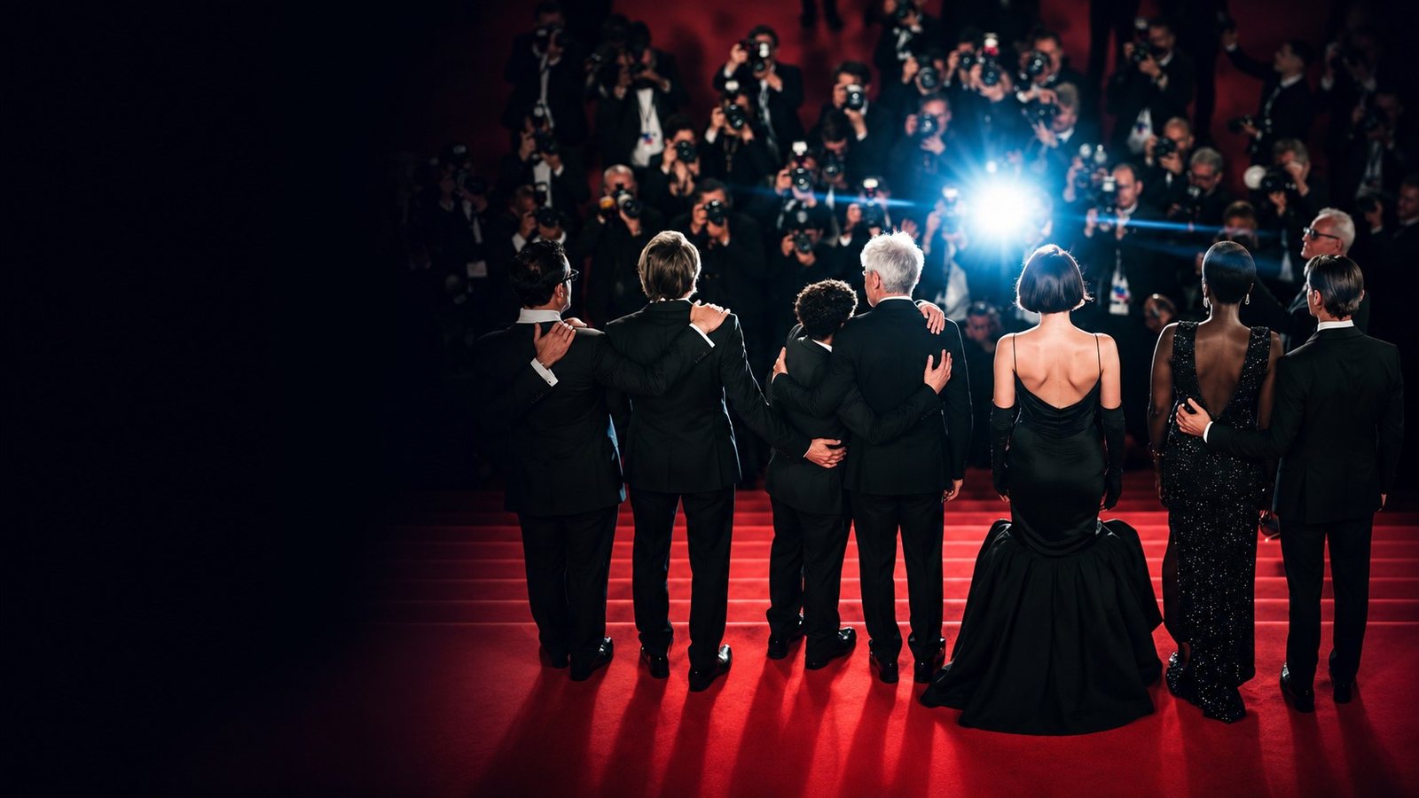The red-carpet steps of the Palais des Festivals under the photographers' flashes, Cannes Film Festival.